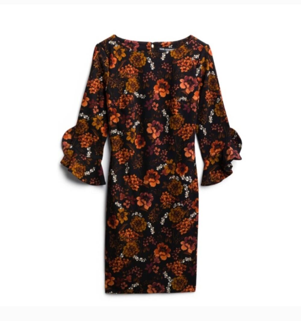 Karl Lagerfeld Ladies Fall Flower Pattern Long Sleeve Size 6 Dress
